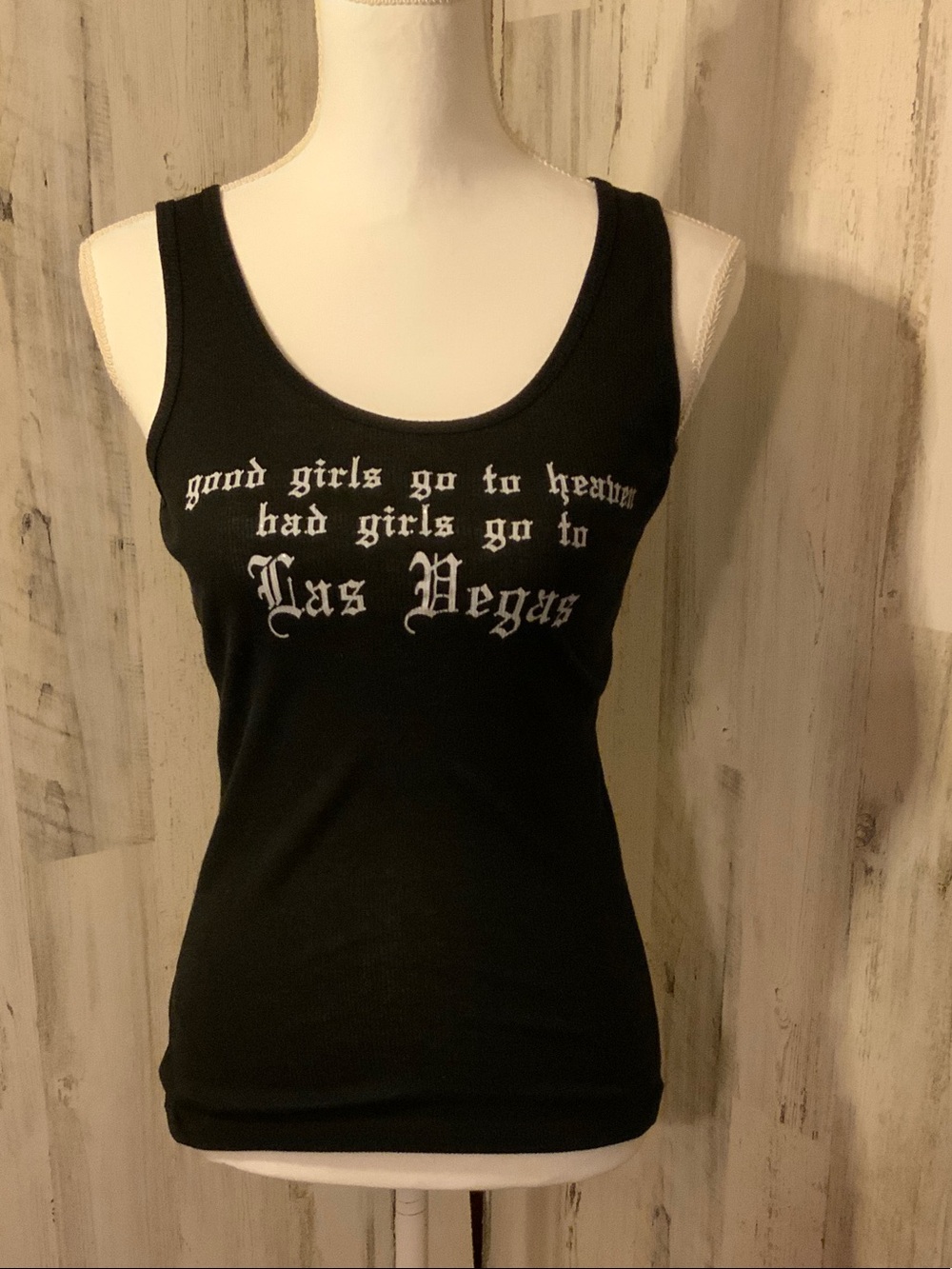 Reserved Black Tank Top with White 'Las Vegas' Slogan